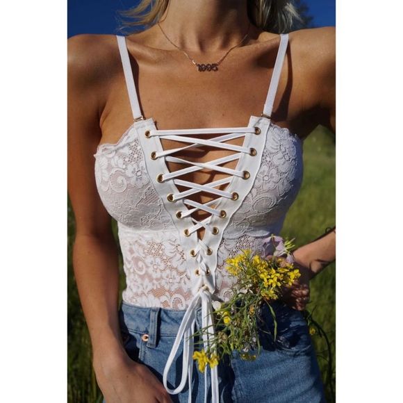 Free People x HAH Spinster Double Trouble Corset Lace Reversible Bodysuit Ivory - Picture 8 of 16
